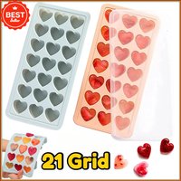 Heart Shape Silicone Ice Cube Mold, 21 Grid Flexible Tray with Lid, Food Grade BPA Free Easy Release Maker for Cocktail Gift