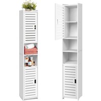 BRIEFNESS Waterproof Bathroom Tall Cabinet Free Standing White Floor Storage Unit Cupboard with 2 Doors & 5 Tiers