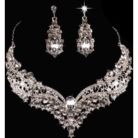 3Pcs Set Bridal Necklace Alloy Inlaid With Rhinestones Large Crystal Necklace Earrings Decor Wedding Dress Accessories Jewelry
