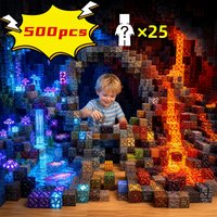10-500 pcs Magnetic Building Blocks Mine World Magnetic Forest House STEM Sensory Toys Brick Cube Toys Set Creative Toy for Gift