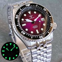 Tandorio Sunburst Purple Dial Luminous Japan NH35 Automatic 200M Waterproof Dive Watch Men SKX Model 3.8 Crown Steel Bracelet