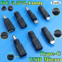 1pc Type-C Micro USB to DC 5.5x2.1mm Power Converter Adapter USB C to DC Charging Jack Plug 5V Male Female AC to DC 5.5 * 2.1MM