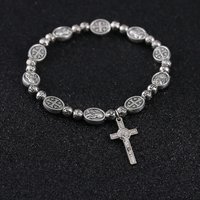 Handmade Rosary Bracelet Elasticated Metal Round Rose Alloy Beads Catholic Saints Images Prayer Car Ornament