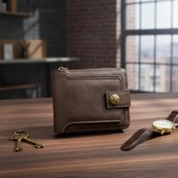 Vintage Solid Color Men's Wallet PU Leather Short Card Holder Purse Hasp Zipper Clutch Wallets Coin Purse For Men