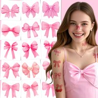 Pink Bow Temporary Tattoos, Suitable as Birthday Party Gifts, Supplies and Decorations for Personalized Styles.10 sheets