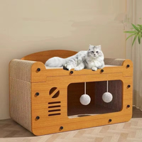 Cat Scratcher Bed Wooden Detachable Corrugated Board, Cat Hole Hanging Ball Toy, Large Space Cardboard Cat Bed Apartment