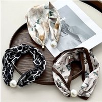 Elegant Pearl Tail Magnetic Clasp Silk Scarves Korean Fashion Versatile Breathable Artistic Accessory Neck Wrap Silk Scarves New