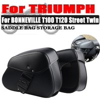 For TRIUMPH BONNEVILLE T100 T120 Street Twin Motorcycle Accessories Leather Saddlebag Side Tool Luggage Storage Bag Saddle Bags