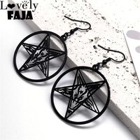 Goth Satan Inverted Pentagram Goat Head Drop Earring for Women Stainless Steel Occult Satan Baphomet Earrings Jewelry Gift