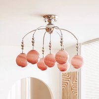 Nordic Medieval Style Pink Glass Ball Led Pendant Lights Living Room Bedroom E14 Chandelier Lighting Home Decor Planet Lamps