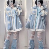 Cute Summer Spring Japanese Style Loose Sweatshirt Jacket Water Color Series Student Girl Leaf Second Hand Versatile Out...