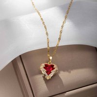 Exquisite Luxurious Red Zircon Heart Pendant Necklace Women's Angel Wings Fashion Creative Wedding Party High Quality Gifts