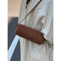 Solid Color Suede Frosted Cylindrical Bag Fashion Large Capacity Women Shoulder Bags Trendy Commuting Shopping Crossbody Pack