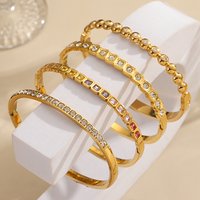 Multiple Stainless Steel Bangles Bracelets for Women Men Elegant Inlaid Colorful Square Rhinestone Open Bangle Cuff Jewelry Gift
