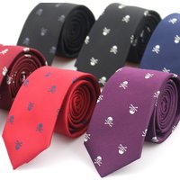 6cm Mens Black Slim Skull Ties for Women Classic Skinny Neckties Male Polyester Fake Collar Neck Tie Halloween Party Accessories