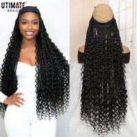 Natural Color Synthetic Boho Braiding Hair Wigs with Turban 30 Inches Half Wig Silk Headband Braided Wigs for Black Women