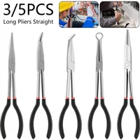 3/5PCS Needle Nose Pliers Set 25°/45°/90° Curved Nose Pliers 11 Inches Long Reach Straight Pliers O-Shaped Round Pliers