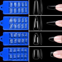 1 Box 120 Pcs Clear Glossy Full Cover Press On Nails, No File Needed, Seamless Fit. Available in stiletto, coffin, almond and sq