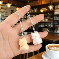 Cute Plush Flocked 3D Resin Cat Keychain Bag Accessory Phone Strap Gift