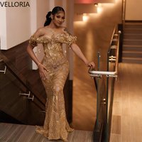 Golden Shiny Ball Dress Luxurious Crystal Bead Mermaid Evening Dress Sexy One Shoulder African Women's Party Dress Customized