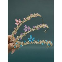 Light Luxury Pink Rhinestone Crown, Gold Leaf-Shaped Crown for Girls' Birthday, Bridal Wedding Dress Princess Hair Crown Headpiece