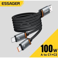 Essager 2 in 1 USB Cable For iPhone 15 16 100W USB To Lighting Fast Charging Cable For Laptops Type C Cable for Xiaomi Samsung