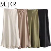 MUJER Woman 2026 Satin Skirt Women High Waist Long Skirts For Women Summer Black Midi Skirt Woman Office Elegant Women's Skirts