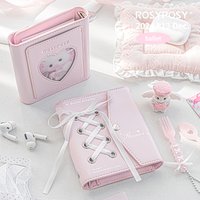 Kawaii Ballet Ribbon Binder M5 Notebook Silver Leather Journal Loose Leaf Girl Student Diary Notebook M5 다이어리 72pages