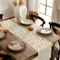 Cute Space Dinosaur Pattern Polyester Table Runner - Fun Table Decor for Kids' Dining Area, Home Party and Daily Use