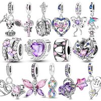 Charm 925 Sterling Silver Purple Butterfly Heart Pendant Beads Charms Fine Jewelry Fit Original 925 Bracelet For Women DIY Gift