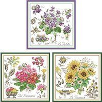 Primrose Sunflower Violet Patterns Counted Cross Stitch Set 11CT 14CT 16CT Stamped DMC Cross-stitch Kit Embroidery Needlework