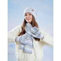 AliExpress KINIJA Winter Cap Gloves Scarf Set Women GradientColor Knitted Hat Thickened Fleece Lining Skullcap Outdoor Cycling Windproof Beanies