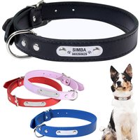Customized PU Leather Dog Collar Soft Padded Dogs Collars Free Engraving Name for Small Medium Large Dogs Cat Adjustable XS-XL