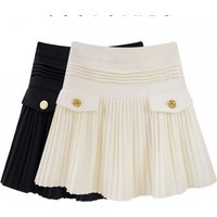 Vintage Woolen Mini Skirts Women Korean Preppy Black Pleated Skirt Winter Elegant Ladies High Waist White A Line