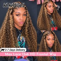 WOWANGEL Honey Blonde 13x6 HD Lace Frontal Human Hair Wig P4/27 Highlight Water Wave Wig Deep Parting Curly Wig Brazilian Hair