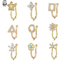 1PC Gold Color Series Heart Flower Nose Ring Non-piercing Clip On Nose Stainless Steel Square Zircon Nose Piercing Nariz Nostril