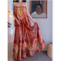 Silk Red Dyed Print Halter Neck Rope Twist Decorated Wrap Dress Elegant A-Line Summer Spring New Style Skin-Friendly Breathable