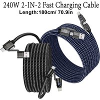 1.8M 240W 4 In 1 Super Fast Charging Data Cable Dual Type-C+Lightning+USB Ports Phone Charging Cable for iPhone Samsung Huawei
