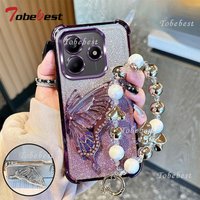 Shockproof Plating Glitter Butterfly Bracelet Case for Xiaomi Redmi Note 15 Pro Plus 15C 4G 5G Silicone Cover