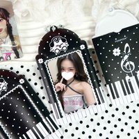 1Pc Black and White Piano Cat Card Holder, Cute Cat Photo Card Holder with Polka Dot Cat and Musical Note Elements, K-Pop Photo Card Display, Idolme, Made of Pu Material, Suitable for 3-3.5inch