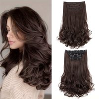Synthetic 14Inch Short Wavy Curly Hair Extension 4pcs/set Clip -in Invisible Soft Hairpiece for Women Party Daily Use