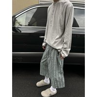 Men's Retro Plaid Thin Cropped Pants Summer Cool Boys Shorts Wide Leg Casual Bottom Male High Waist Half Trousers