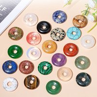 20mm Natural Round Big Hole Hollow Stone Crystal Quartz Aventurine Agate Jade Donut Charm Carved for Pendants Diy Making Gift
