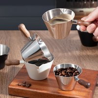 304 Stainless Steel Espresso Measuring Cup with Scale Walnut Handle Coffee Pouring Cup Rustproof Mini Milk Cup Drink Store