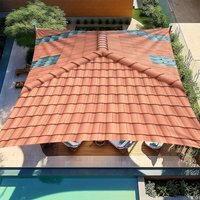 1 Piece Terracotta Tile and Teal Tile Pattern Outdoor Awning-Traditional roof tile design, UV resistant, easy to install, sui