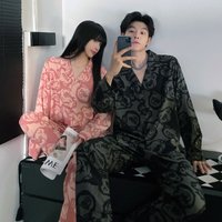 Long Sleeve Couple's Pajamas Set Silk Men's Homewear Suit For Spring Women Cardigan Homewear 2024 New Fashion Pjs Pyjamas