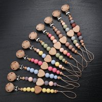 Beech Wooden Heart Beads Pacifier Chain for Babies Silicone Teether Pendant Dummy Nipple Holder Clip Newborn Toy Gift