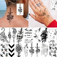 1 Sheet Halloween Skull Sword Rose Tiger Temporary Tattoo For Adult Hand Neck, Fake Tattoo Sticker Realistic Leopard Bird Tatoos