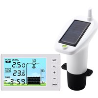 Solar Powered Ultrasonic Level Gauge Digital LCD Indoor Water Liquid Tank Depth Temperature Monitor Alarm Clock 100M Sensor -40℃