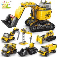 HUIQIBAO-Ensemble de blocs de construction de camion d'ingénierie pour enfants, bulldozer de construction de ville, grue, voiture, briques, jouets pour enfants, 6 en 1, 535 pièces
